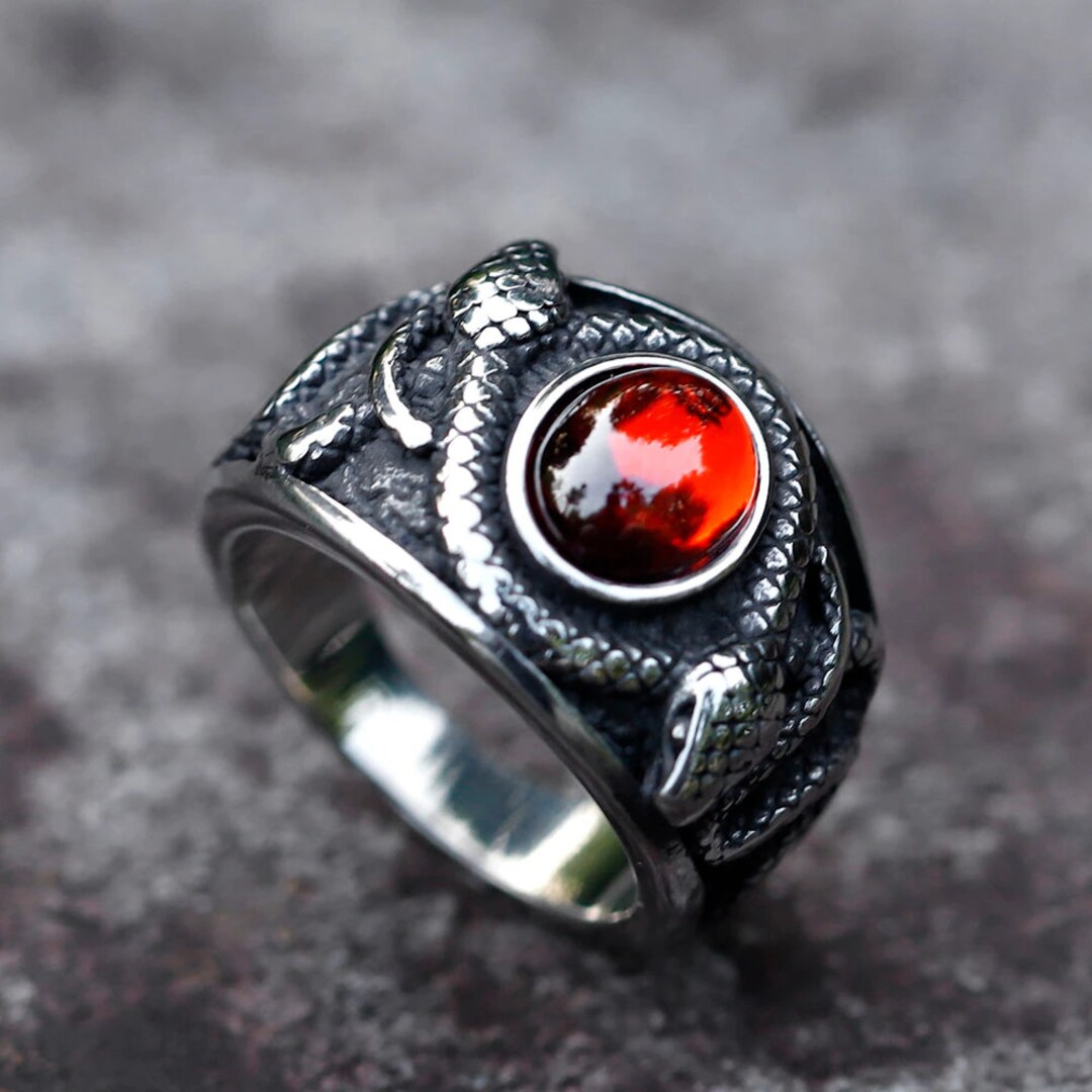 Long Trend Snake Pattern Metal Animal Retro Exaggerated Snake-shaped Ring For Men And Women