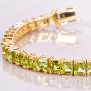 Natuurlijke peridoot-kettingarmbanden, gepersonaliseerde geschenken, vierkante armband, groene edelsteenarmband, peridot-sieraden, tennisarmband, geschenken