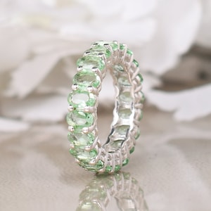 Mint Green Sapphire Bridal Full Eternity band, Engagement Wedding Band, Unique Gemstone Ring, Proposal Ring, Anniversary Gift For Mother
