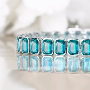 Vintage Paraiba tourmaline Tennis bracelet, Sky blue gemstone Bracelets, Electric Neon Blue line bracelet, Women anniversary gifts for her