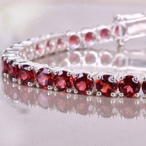 Natural Red Garnet Chain Bracelets, Personalized Gifts, Red Gemstone Round Bracelet, Women&#39;s Tennis Bracelet, Garnet Jewelry,Gift For Sister