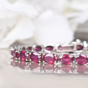 Ruby Tennis bracelet, Oval Shaped Ruby bracelet, Birthstone bracelet, Gifts For Women, 14K White Gold Bracelet, Ruby Jewelry, Wedding Gifts