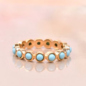 Turquoise Wedding Band, Engagement Band Ring, Birthday Gifts, Proposal Ring, Yellow Gold Band, Full Eternity Band, Jewelry, Gifts For Love