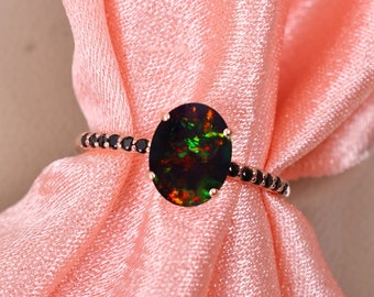 Black Opal Wedding Ring, Anniversary Ring For Her Women, Opal Rose Gold Ring, Natural Black Opal Ring, Promise Ring, Opal Jewelry, Gifts
