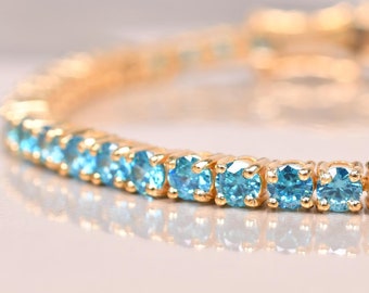 Swiss Blue Topaz Bracelet, 925 Sterling Silver Tennis Bracelet