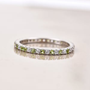Peridot With Diamond Eternity Ring, Wedding Gold Band, Stackable Ring, Thin Minimalist Band, Promise Ring, Engagement Band Rings, Jewelry