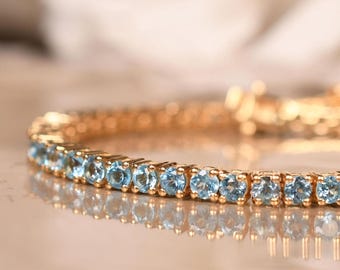 Swiss Blue Topaz Bracelet, Sterling Silver Tennis Bracelet