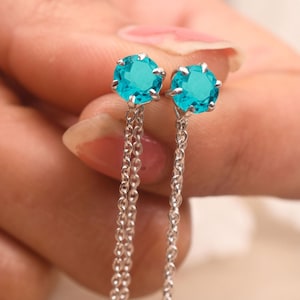 Ice Blue Paraiba Tourmaline Earing- Simple Earrings for Women Paraiba Tourmaline Stud Earring with Chain Bridal Jewelry Unique Gifts For her