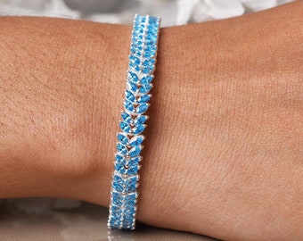 Swiss Blue Topaz Bracelet, Sterling Silver Tennis Bracelet, Bridal Jewelry