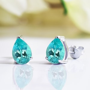 14K White Gold Paraiba Tourmaline Earring, Anniversary Gifts, Tourmaline Women Earring, Neon Blue Earring, Birthstone Jewelry, Gifts For her
