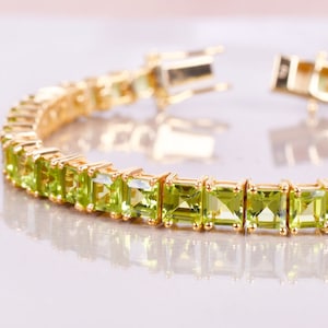 Pulsera de peridoto verde natural, pulsera de tenis, regalos de aniversario, pulsera de piedras preciosas, joyería de peridoto, pulsera de mujer, regalo de madre e hija
