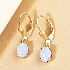 Ethiopian Opal Leverback earring, Anniversary Gifts, Opal Dangle Earring, Birthstone Earring, Gifts For Her, Opal Jewelry, 14K Gold Earring