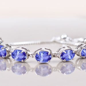 Natural Tanzanite Bolo Bracelet, Chain Oval Bracelet, Tanzanite Adjustable Bracelet, Anniversary Gifts, Tanzanite Jewelry, Gift For Daughter