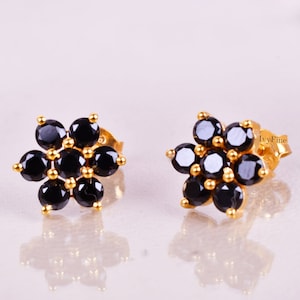 Beautiful Black Onyx Stud Earrings, Women&#39;s Studs, Birthday Gifts, Unique Black Stone Studs, Round Faceted Rose Gold Earrings, Gift For Her