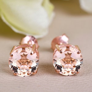 Natural Morganite earring, Stud earring, Art Deco Earring, Minimalist Earrings Stud, Bridal Earrings, Simple Blush Pink Morganite Stud ,Gift