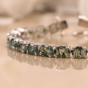Green Moss Agate Bracelet For Women, Moss Agate Tennis Bracelets, Mom Anniversary Gifts Green Gemstone Bracelet Jewelry Unique Gift For Her
