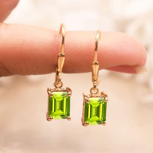 Beautiful Peridot Dangle Earring, Unique Earring, Solitaire Leverback Earring, Peridot Earring For Women, Bridal Jewelry, Gifts For Her love