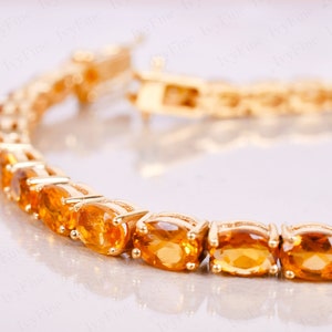 Pulsera de citrino de Madeira, pulsera de tenis de citrino, pulsera de línea, pulsera de corte ovalado, pulsera de cadena para mujer, pulsera de oro amarillo, regalo para ella