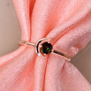 Black Opal Moon Ring, Black Opal Ring, Anniversary Gift For Her Women, Round Black Opal Moon Ring, Natural Opal, Opal Wedding Ring, 14K Gold