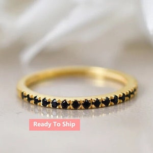 Black Diamond Stacking Ring, Half Eternity Band ,Engagement Ring,Simple Diamond Ring, Bridal Jewelry, Delicate Ring,Anniversary Gift For Her
