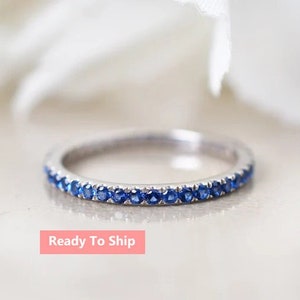 Dainty Sapphire Eternity Ring, Sapphire Stacking Ring, Simple Ring, Blue Sapphire Engagement Wedding Band, Gifts For Her, 14K Gold Jewelry