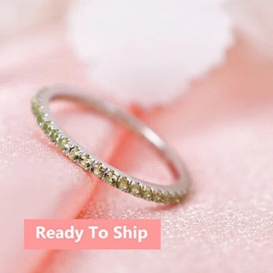 Natural Peridot Full Eternity Ring, Unique Wedding Band, Handmade Jewelry, Green stone Ring, White gold Bridal Band, Eternity Band For Women