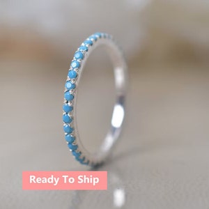 Half Eternity Turquoise Ring, Turquoise Wedding Ring, Promise Ring, White Gold Matching Ring, Gifts For Mom,Bridesmaid Gifts, Unique Jewelry