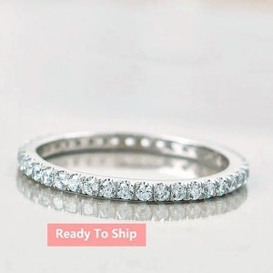 Aquamarine Wedding Band, Full Eternity Band, Stackable Ring, Engagement Ring For her, Matching Band, Round Aqua Promise Ring, Aqua jewelry