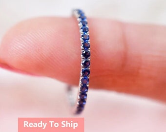 Natural Sapphire Eternity Ring, Half Eternity Stacking Matching Bands, Engagement Wedding Band Gifts