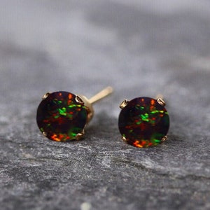 6MM Round Black Opal Earring, Minimalist Earring Studs ,14K Gold Earring, Bridal Gifts, Women Earing Studs, Bridesmaid Earring, Gift For Her