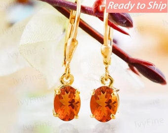 14K Gold Fire Opal Leverback Earrings, Dainty Drop Earrings