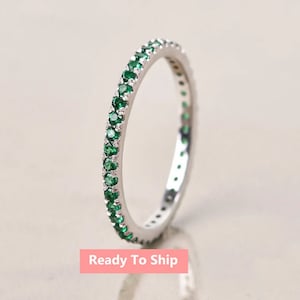 Natural Emerald Eternity Wedding band ring, 14K White gold Ring, Emerald Band For Women ,Matching Band Ring, Birthday Gift,Round Shaped Ring