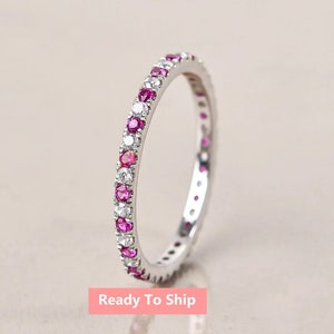 Ruby Diamond Eternity Band, Ruby Wedding Band, Stacking Ring For her, Diamond Matching Band, Promise Ring, Natural Ruby, Birthstone Ring,14K