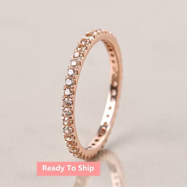 14K Morganite Rose gold Eternity Band, Wedding Engagement Band, Natural morganite ,Stackable Ring, Minimalist Round band, Gifts For Mother