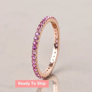 Pink Sapphire Eternity Band, Sapphire Wedding Gold Ring, Round Matching band Ring, Sapphire  Jewelry, Anniversary Gifts,Promise Ring
