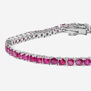 Natural Ruby Bracelet, Round Shaped Ruby bracelet, Gemstone bracelet, Gifts For Women, 14K White Gold Bracelet, Ruby Jewelry, Wedding Gifts