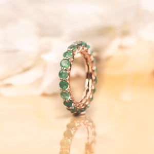 Natural Emerald Wedding Band Ring, Round 3MM Engagement Band Ring, Anniversary Ring Gift For Her Bridal Jewelry, Emerald Ring Gift for Women