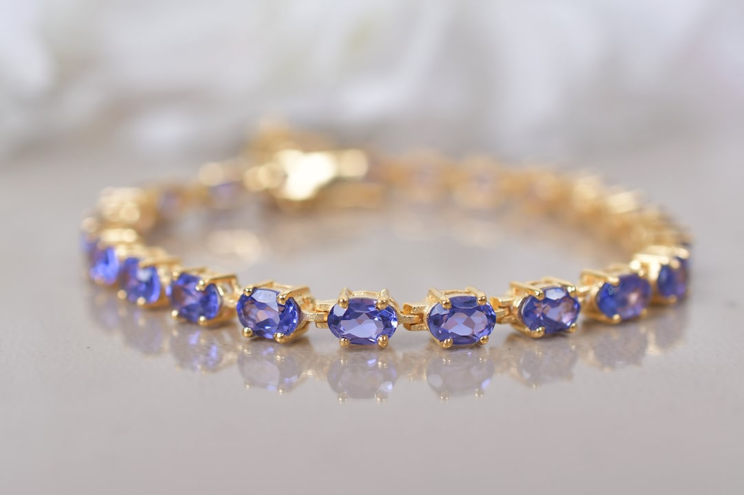 Bracelet Tennis En Argent 925 - Pierres Simulées Tanzanite 4mm - Longueur 7.5 Pouces