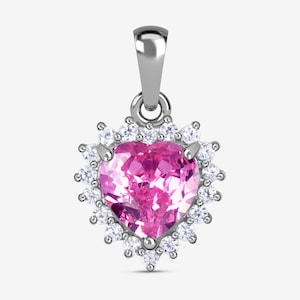 Pink Sapphire heart necklace, Vintage Necklace, Birthstone Jewelry, Bridal pendant, Sapphire Chain Necklace, Women Anniversary Birthday Gift