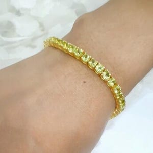 14K Yellow Gold Peridot Bracelet ,Tennis Bracelet, Bridal Anniversary Gifts, Gemstone Bracelet ,Round Shaped Chain Bracelet, Unique Jewelry