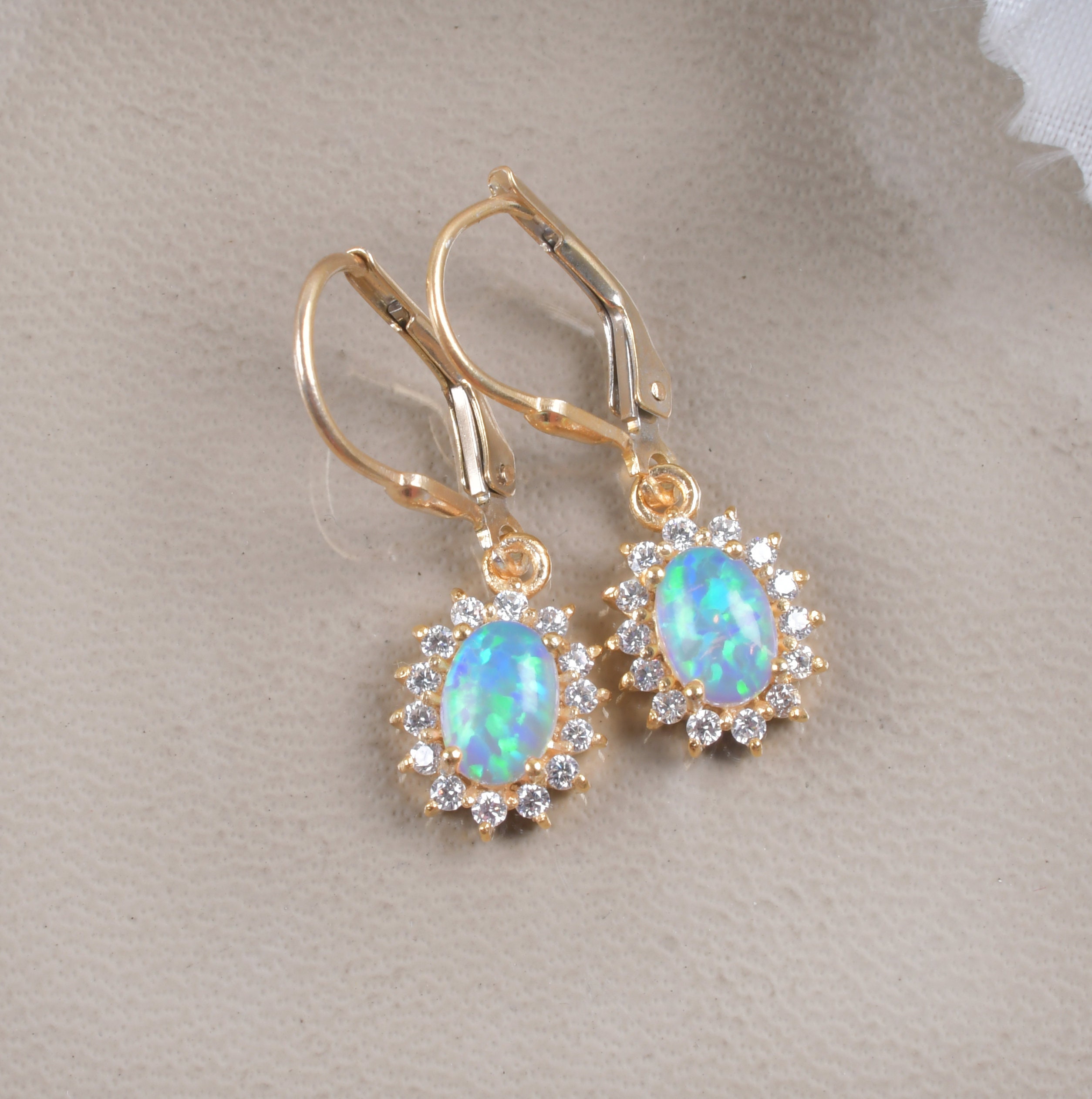 14K Gold Opal Earring, Opal Drop Earring, Wedding Bridal Gifts, Oval Shaped Leverback Earring, Dangle Earring, Opal Jewelry, Gifts For Love