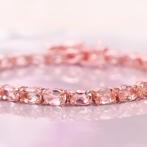 Natural Morganite Rose gold Bracelet, Bridal Chain Bracelet, Morganite Oval bracelet, Women Bracelet, Birthstone Bracelet, Anniversary Gift