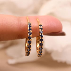Blue Sapphire Hoop Earrings For Women, Sapphire Earrings, Small Hoop earrings, Eternity Earring Birthstone Anniversary Gifts, Bridal Jewelry