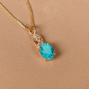 Oval cut Paraiba Tourmaline Necklace 14k Gold Vermeil Personalized Pendant for Women Anniversary gifts