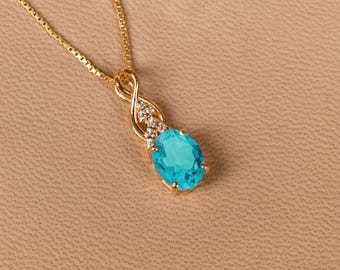 Oval Schnitt Paraiba Turmalin Halskette 14k Gold Vermeil personalisierte Anhänger für Frauen Jahrestag Geschenke
