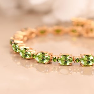 Peridot Tennis Bracelet for Women, Beautiful Birthstone Bracelet, Oval Shaped Peridot Bracelet, Anniversary Gifts, Green Gemstone Bracelets