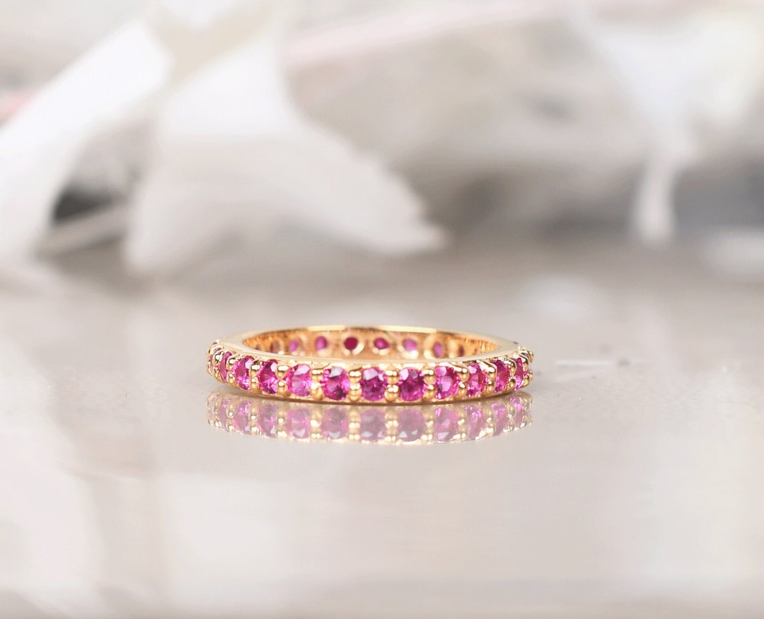 14k Gold Ruby Full Eternity Wedding Band, Stacking Ring - Etsy