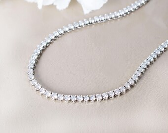 Moissanit Tennis Halskette, 925 Sterling Silber, Brautschmuck