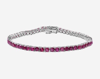 Ruby Tennis Bracelet, 925 Sterling Silver, Round 3MM Gemstones