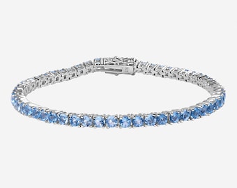 Swiss Blue Topaz Bracelet, 925 Sterling Silver, Round Cut